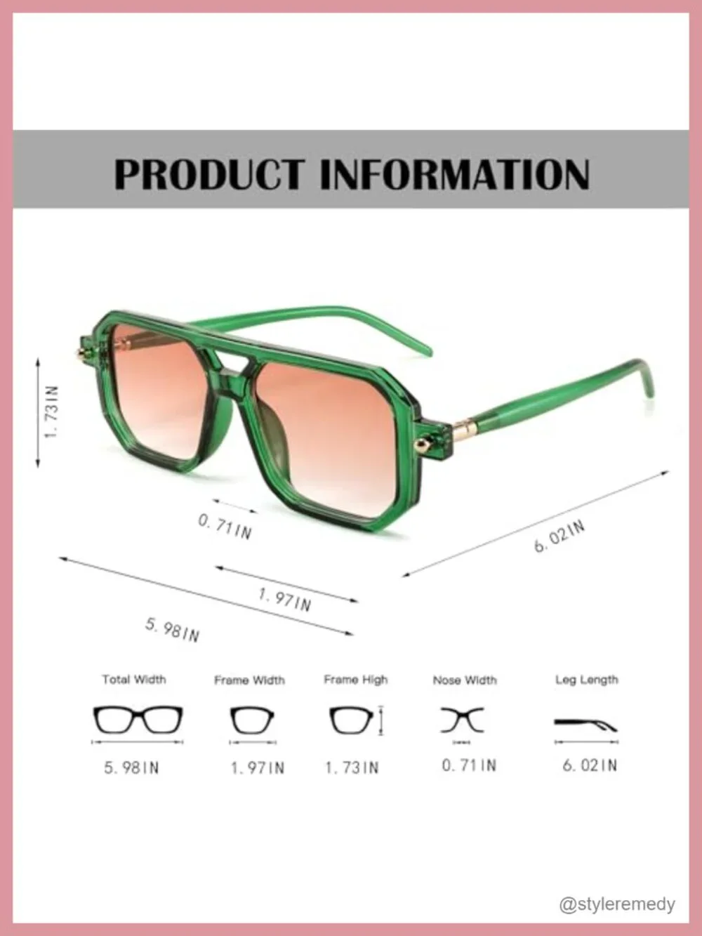 Vintage Retro Square Aviator Sunglasses UV400 Protection Plastic Frame
